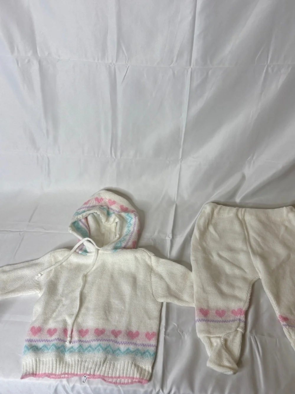 Vintage Friemanit Baby Outfit Two Piece Hooded Sweater and Footie Pants Pastel